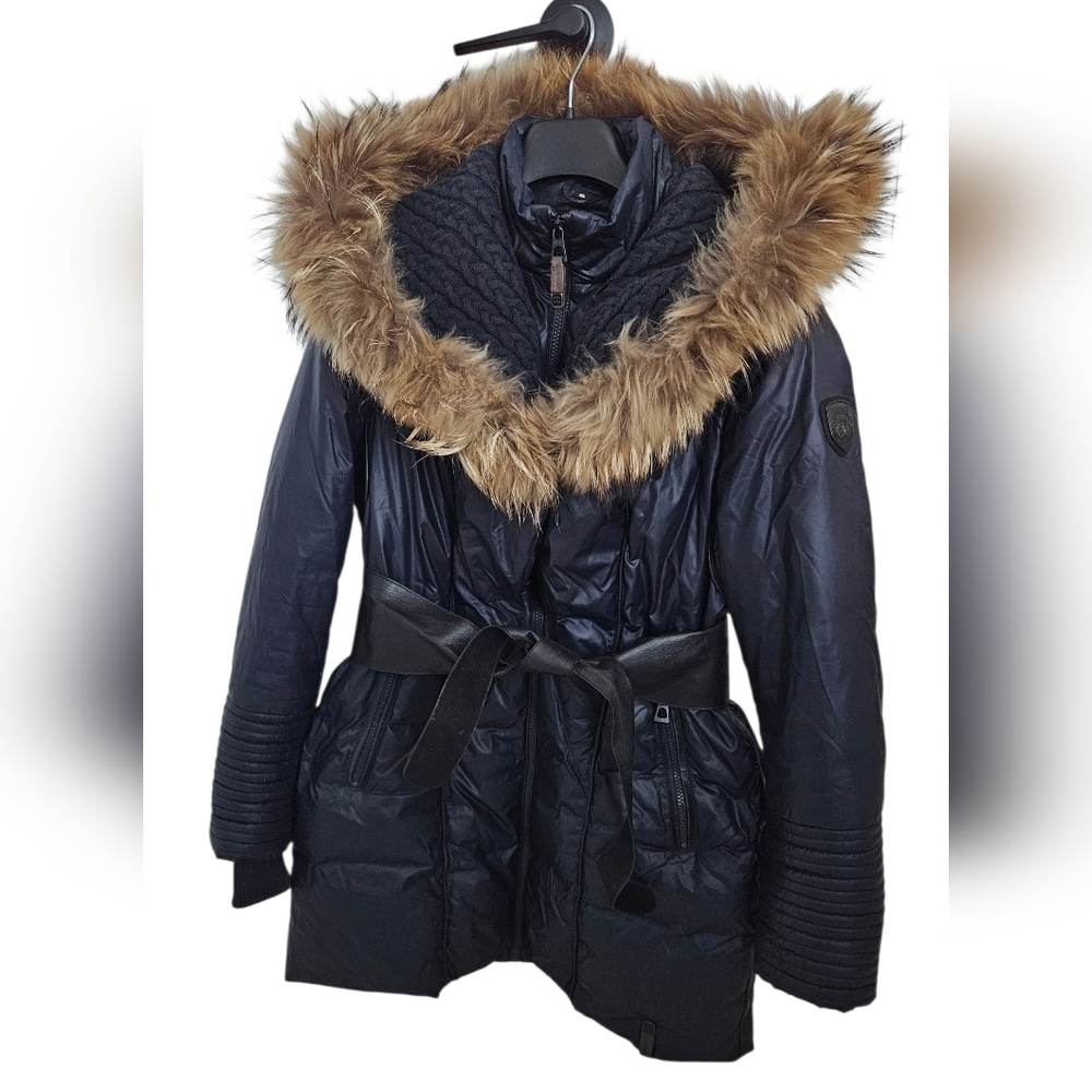💲⬇️Rudsak L winter Parka Puffer Coat Jacket Large removeable Belt Real Fur Hood